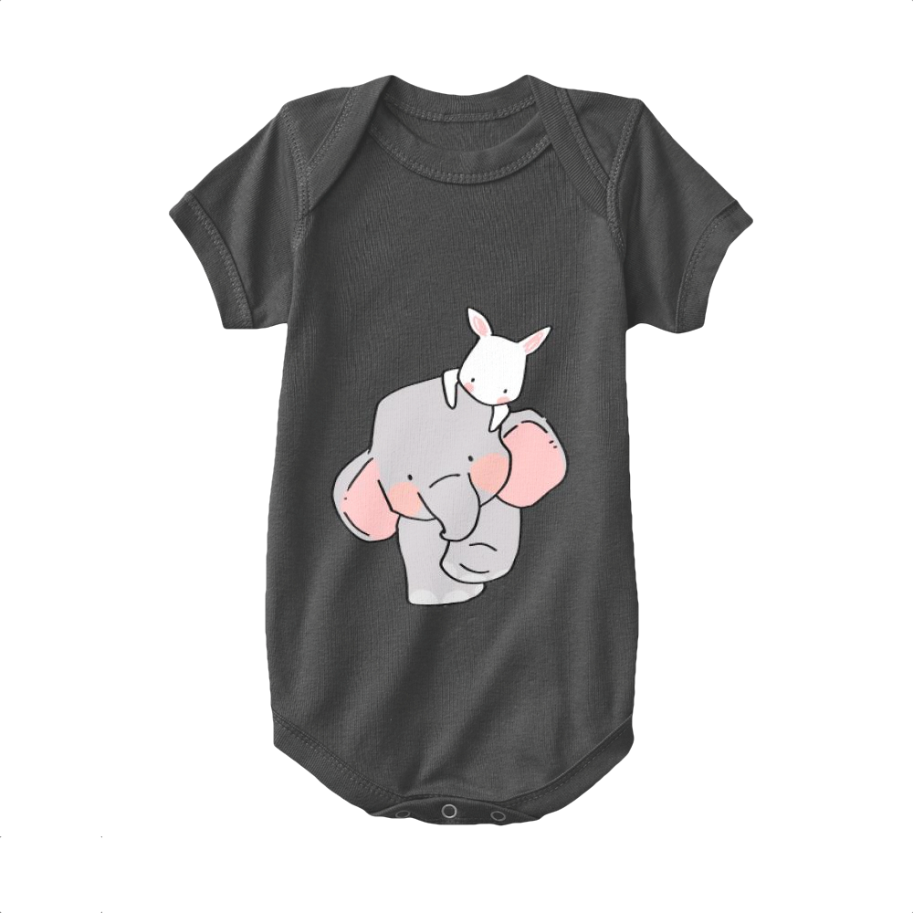 Black,Baby Onesie,Elephant,Elephant And Little White Rabbit