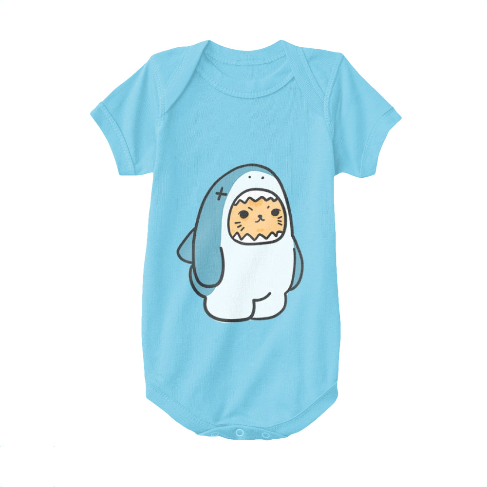 Light Blue,Baby Onesie,Shark,Cat And Fish