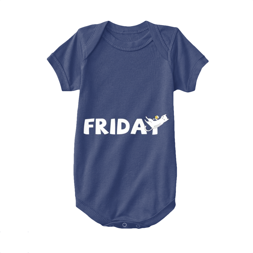 Navy,Baby Onesie,Cat,Cat Drinking Beer on Friday