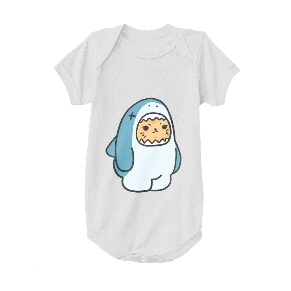 White,Baby Onesie,Shark,Cat And Fish