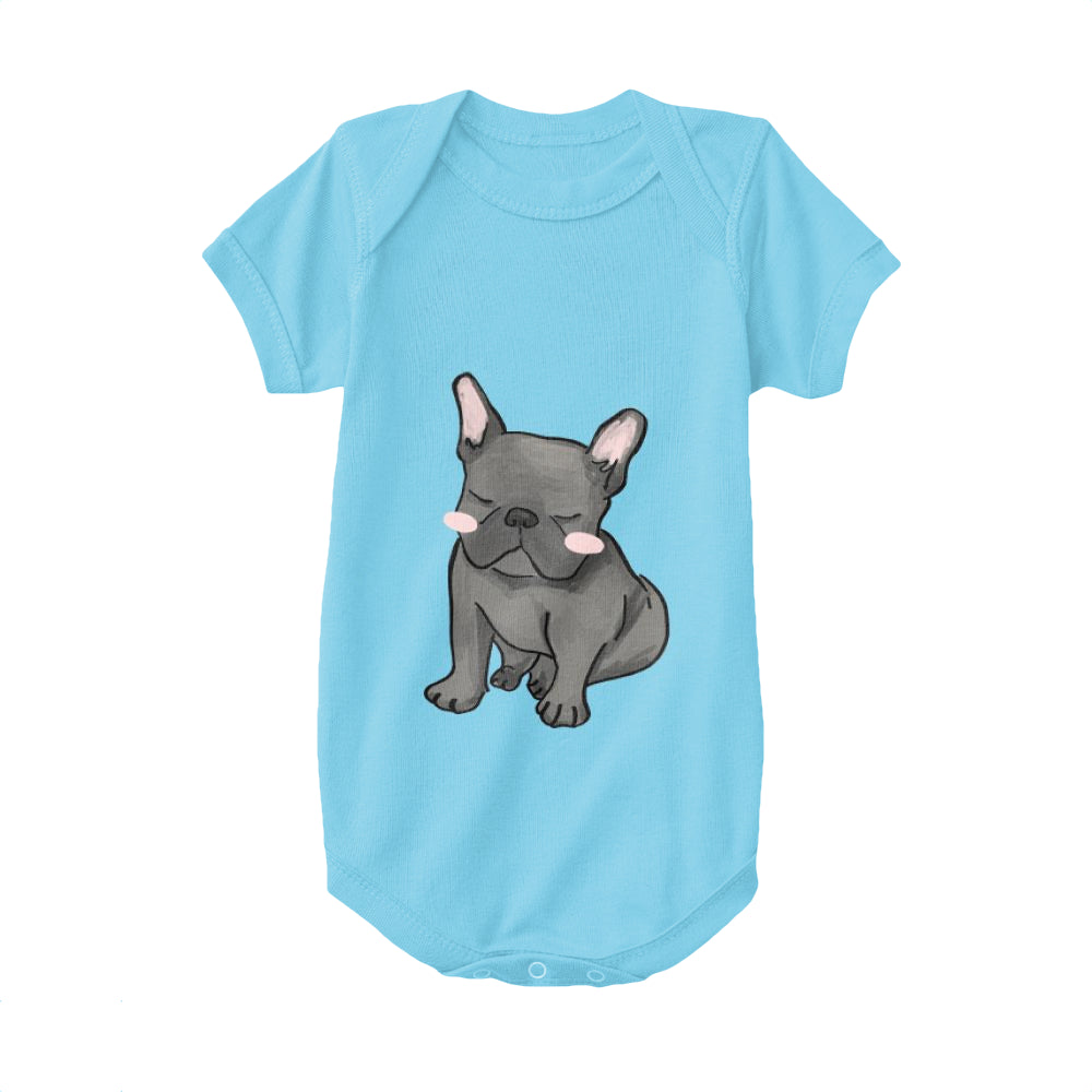 Light Blue,Baby Onesie, French Bulldog,Sit And Sleep