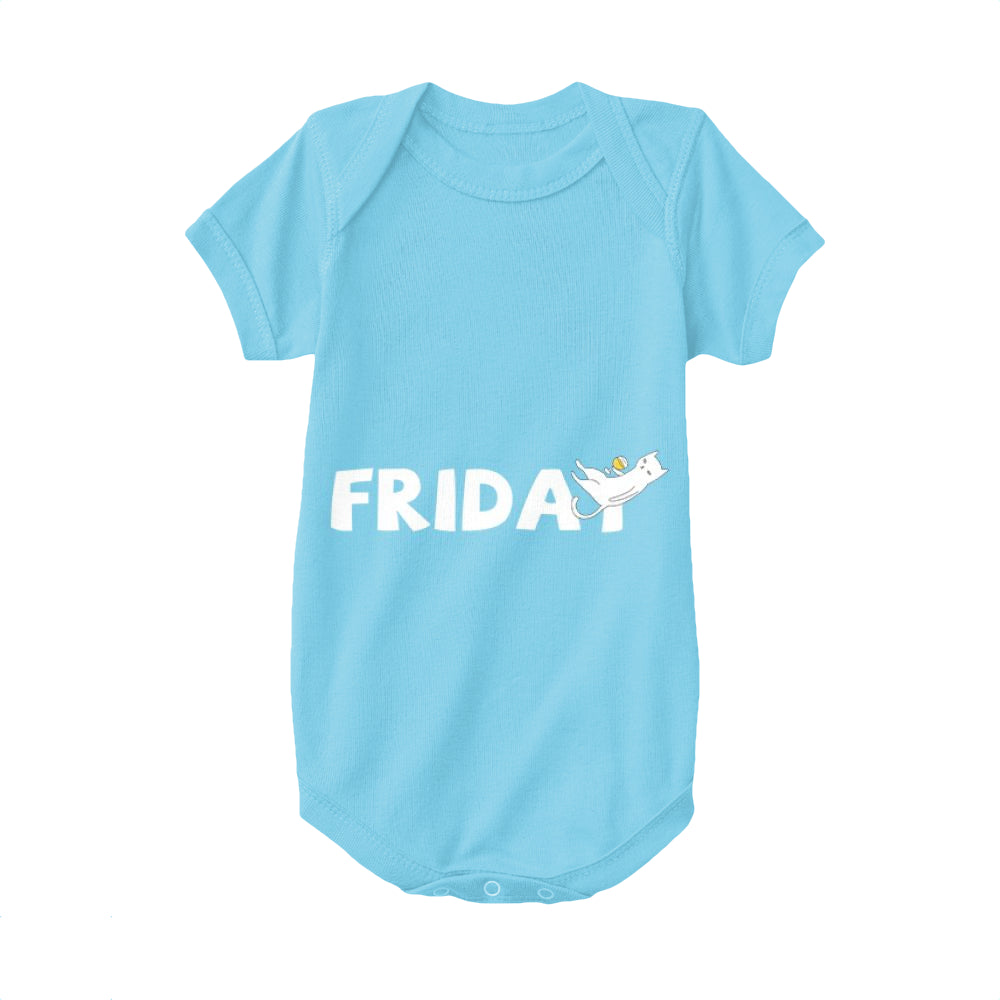 Light Blue,Baby Onesie,Cat,Cat Drinking Beer on Friday