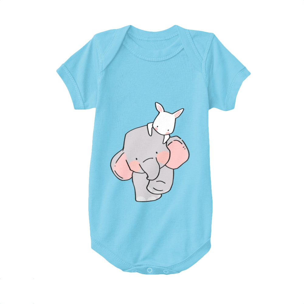 Light Blue,Baby Onesie,Elephant,Elephant And Little White Rabbit