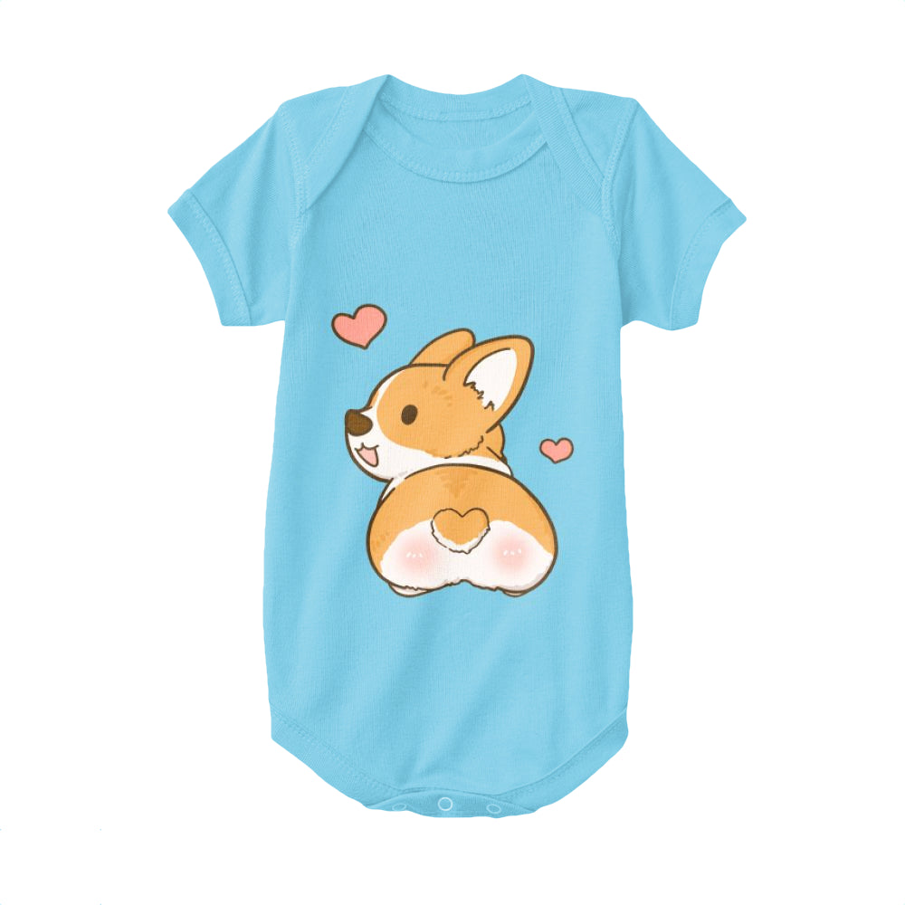 Light Blue,Baby Onesie,Welsh Corgi,Corgi With Heart Tail