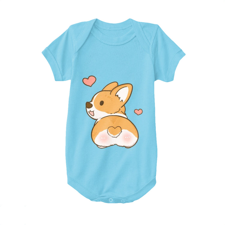 Light Blue,Baby Onesie,Welsh Corgi,Corgi With Heart Tail