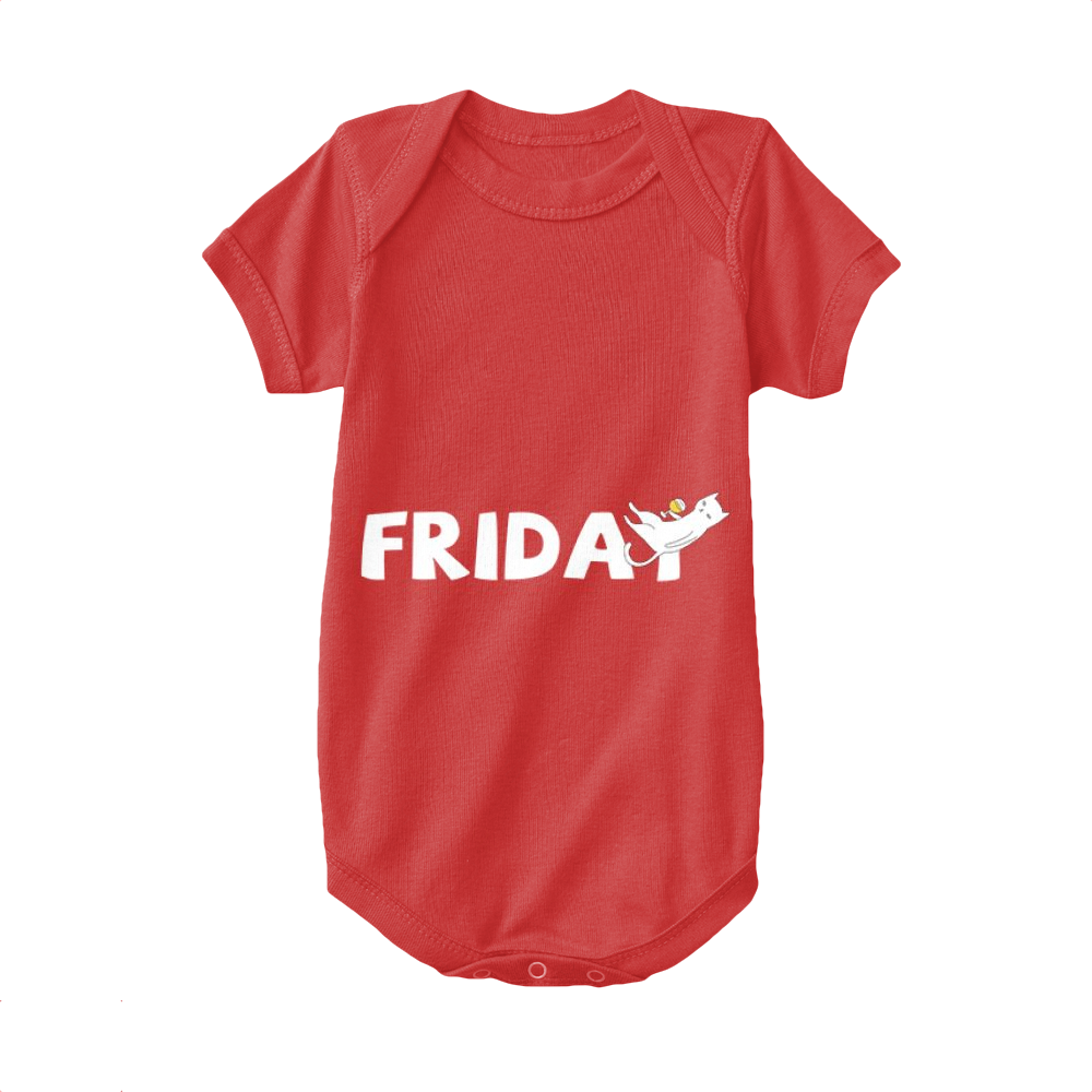 Red,Baby Onesie,Cat,Cat Drinking Beer on Friday