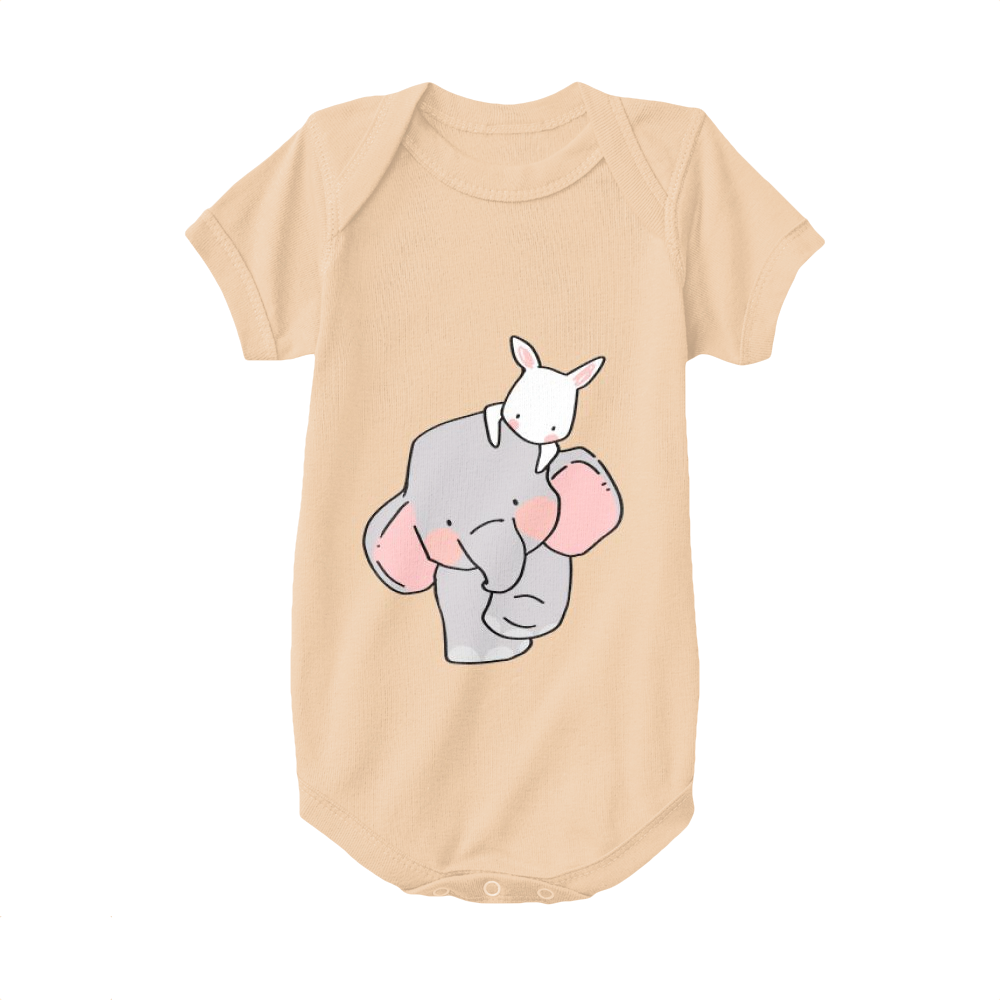 Apricot,Baby Onesie,Elephant,Elephant And Little White Rabbit