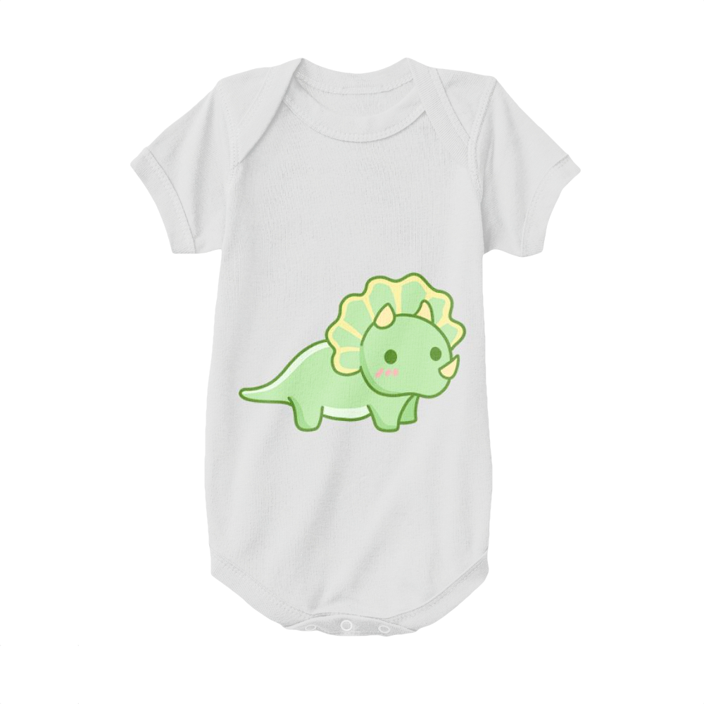 White,Baby Onesie,Dinosaur,Herbivore Triceratops