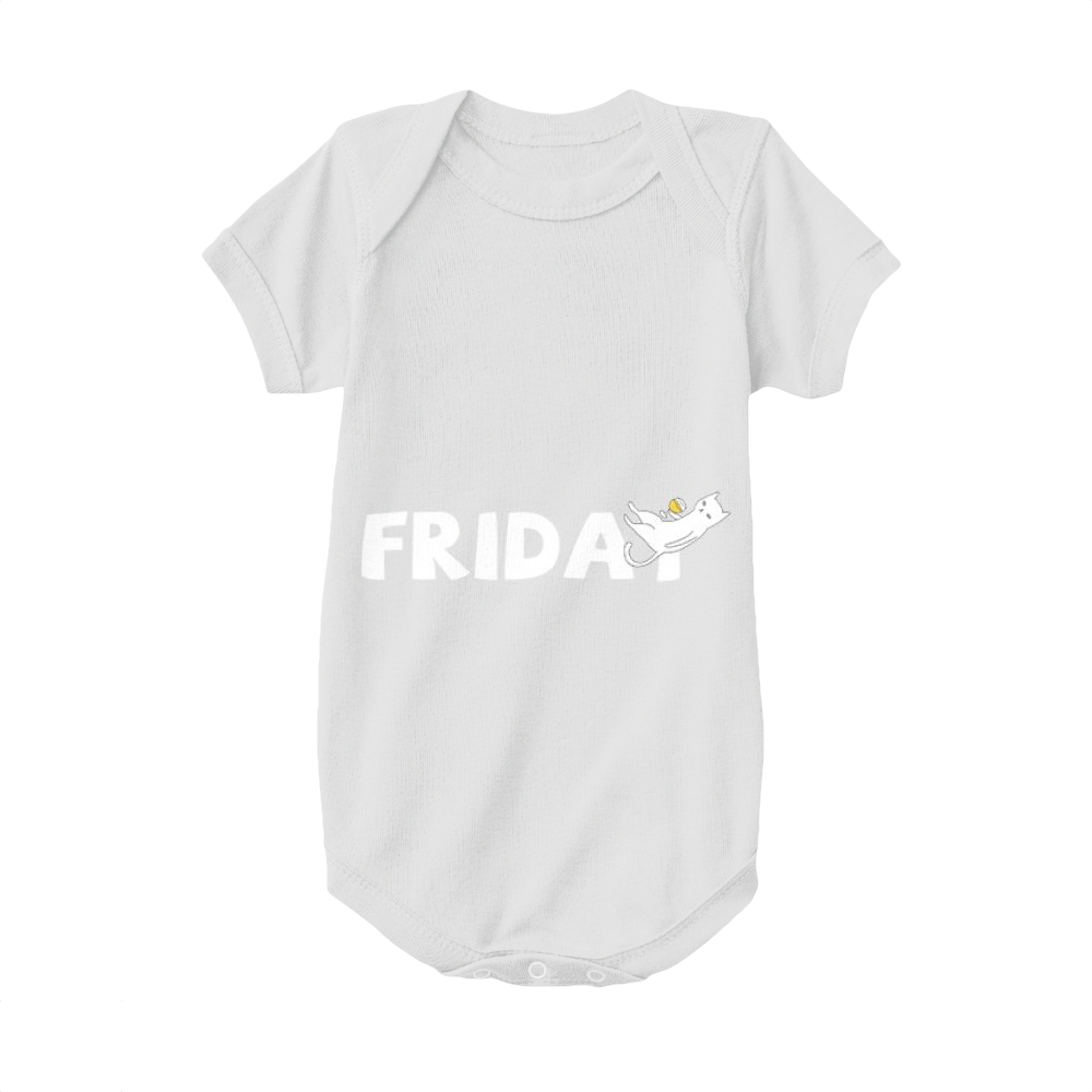 White,Baby Onesie,Cat,Cat Drinking Beer on Friday