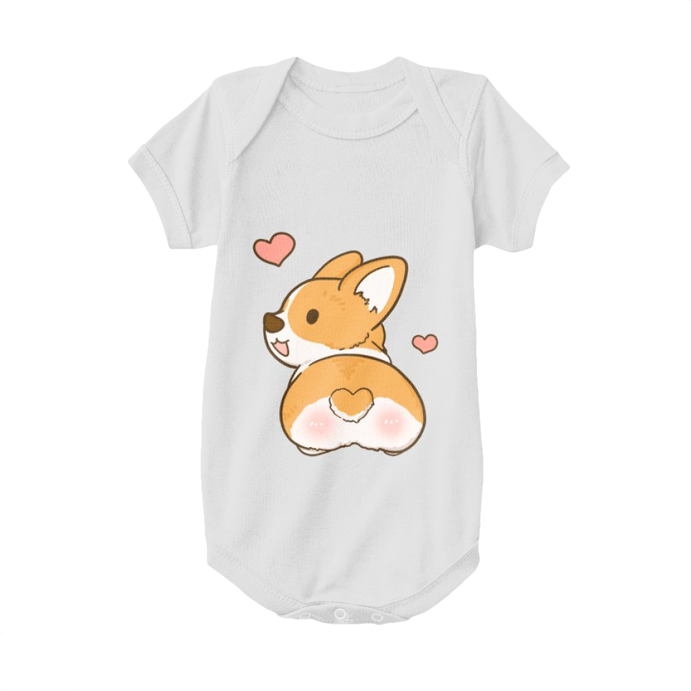 White,Baby Onesie,Welsh Corgi,Corgi With Heart Tail