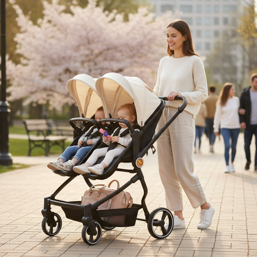 High-View Side-by-Side Stroller for Twins