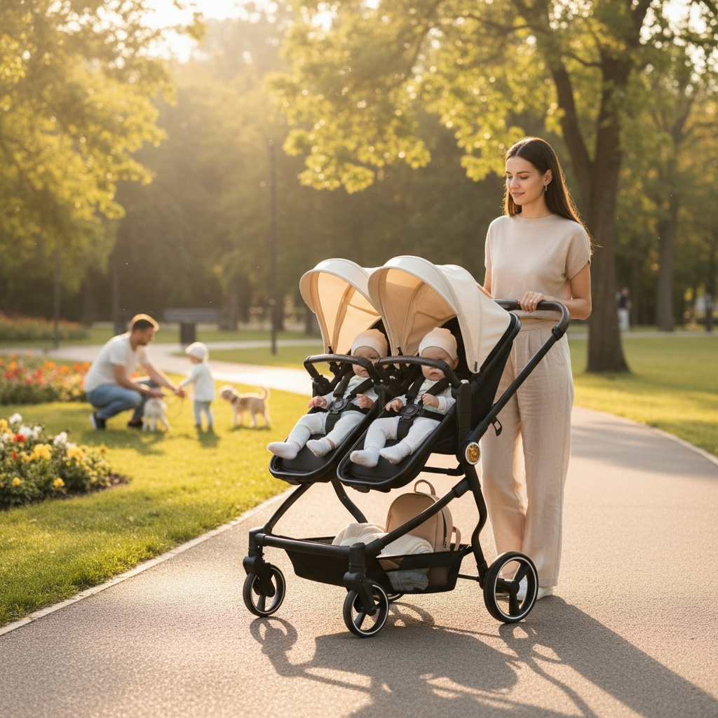 High-View Side-by-Side Stroller for Twins